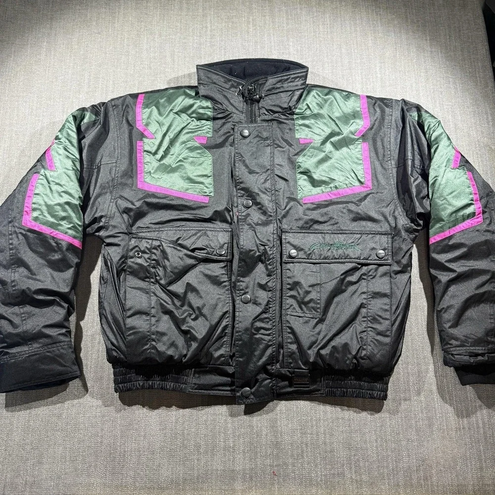 Vintage Chill Factor Jacket Mens 2XL Black Ski Bomber Colorblock 90s Winter